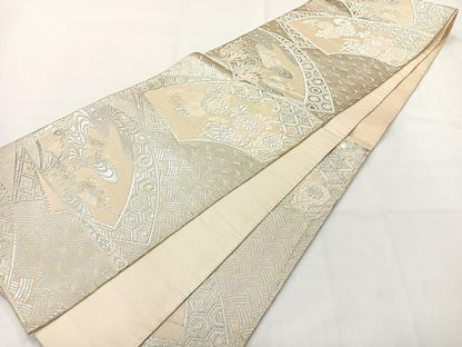 平和屋着物◎六通柄袋帯 唐織 地紙花文 金銀糸 正絹 逸品 AABG0197uk