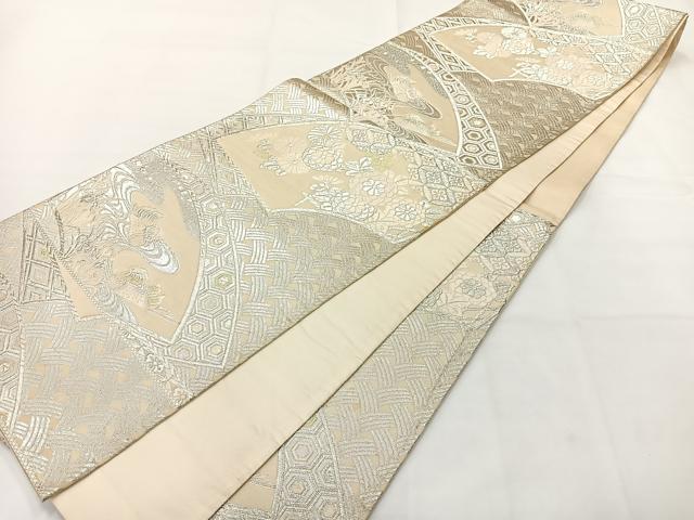 平和屋着物◎六通柄袋帯 唐織 地紙花文 金銀糸 正絹 逸品 AABG0197uk
