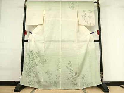 平和屋着物▽訪問着 無双 紗袷 紗×絽 草花文 正絹 逸品 AABG0201jh