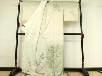 平和屋着物▽訪問着 無双 紗袷 紗×絽 草花文 正絹 逸品 AABG0201jh