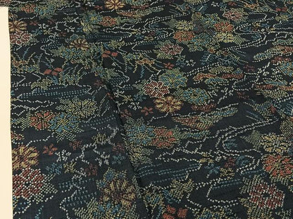 平和屋着物▽上質な紬 単衣 流水花文 正絹 逸品 AABG0202jh