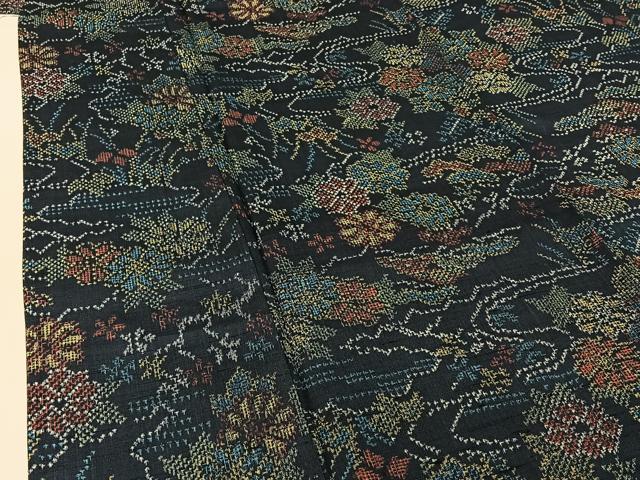 平和屋着物▽上質な紬 単衣 流水花文 正絹 逸品 AABG0202jh