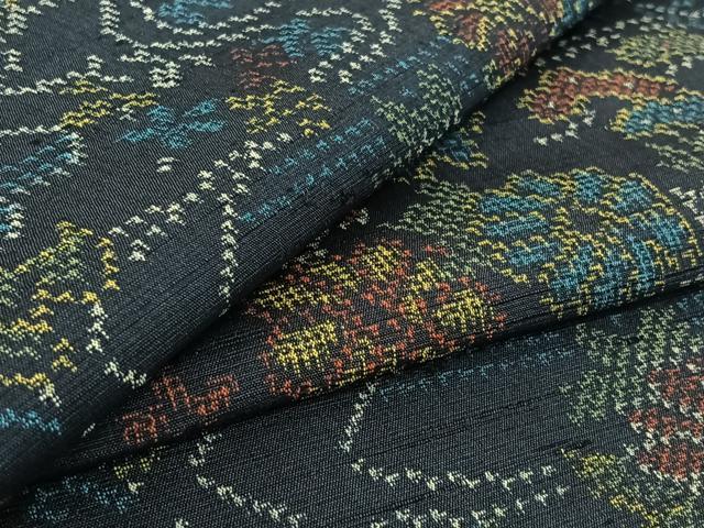 平和屋着物▽上質な紬 単衣 流水花文 正絹 逸品 AABG0202jh