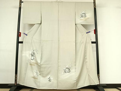 平和屋着物▽訪問着 単衣 飾花文 暈し染め 銀彩 正絹 逸品 AABG0203jh