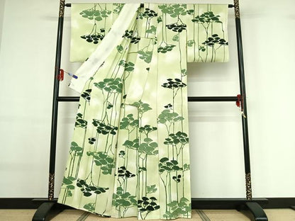 平和屋着物▽上質な小紋 単衣 樹林文 暈し染め 正絹 逸品 AABG0204jh