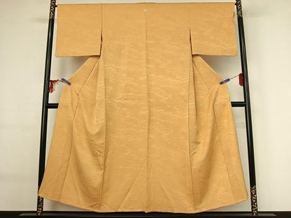 平和屋着物▽上質な色無地 単衣 芝地紋 杏色 正絹 逸品 AABG0206jh
