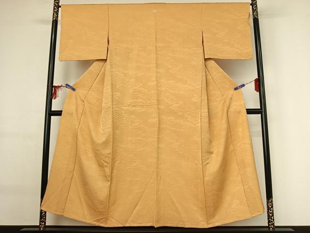 平和屋着物▽上質な色無地 単衣 芝地紋 杏色 正絹 逸品 AABG0206jh