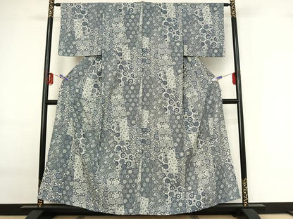 平和屋着物▽上質な小紋 単衣 型染め 花唐草文 正絹 逸品 AABG0208jh