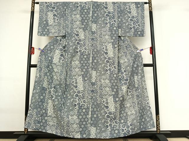 平和屋着物▽上質な小紋 単衣 型染め 花唐草文 正絹 逸品 AABG0208jh