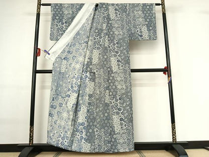 平和屋着物▽上質な小紋 単衣 型染め 花唐草文 正絹 逸品 AABG0208jh