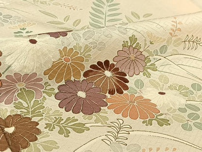 平和屋着物▽訪問着 単衣 刺繍 草花文 正絹 逸品 AABG0210jh