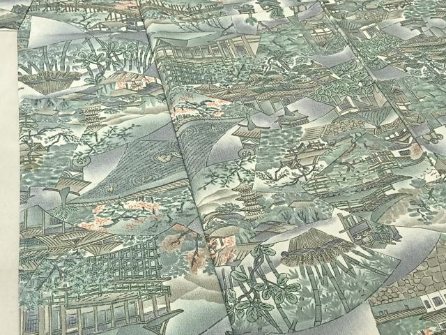 平和屋着物▽上質な小紋　単衣　手描き　地紙風景文　暈し染め　正絹　逸品　AABG0211jh