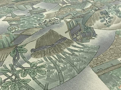平和屋着物▽上質な小紋　単衣　手描き　地紙風景文　暈し染め　正絹　逸品　AABG0211jh