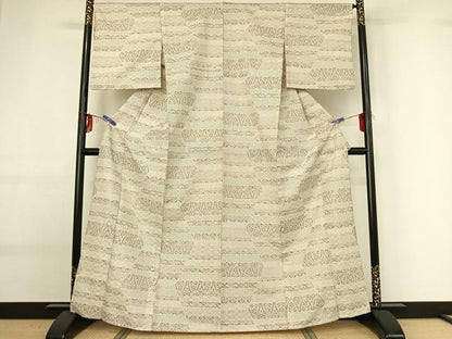 平和屋着物▽上質な小紋 単衣 横段花文 正絹 逸品 AABG0212jh