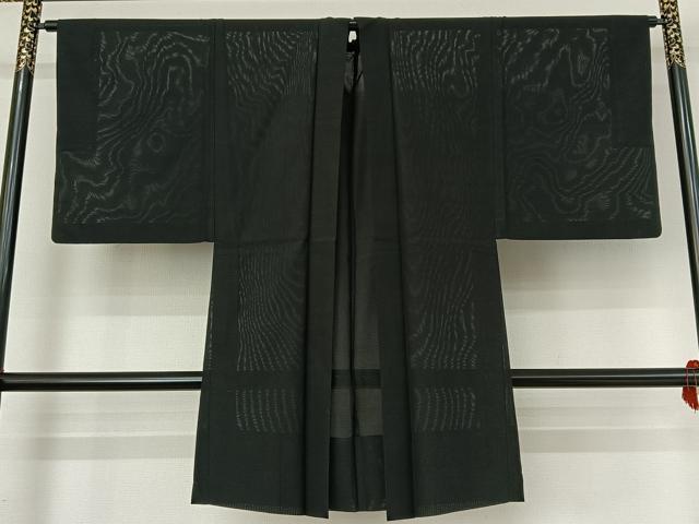 平和屋着物▽男性 羽織 黒紋付 スリーシーズン 春夏秋 塵除け 暗黒色 正絹 逸品 AABG0216jh