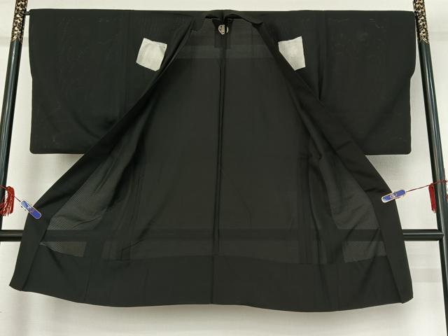 平和屋着物▽男性 羽織 黒紋付 スリーシーズン 春夏秋 塵除け 暗黒色 正絹 逸品 AABG0219jh