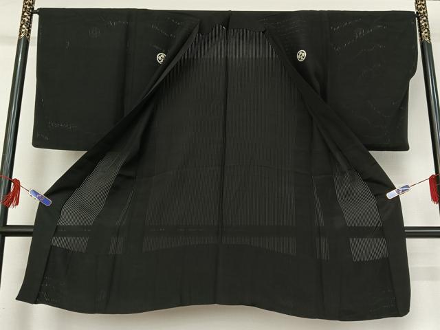 平和屋着物▽男性 羽織 黒紋付 スリーシーズン 春夏秋 塵除け 暗黒色 正絹 逸品 AABG0220jh