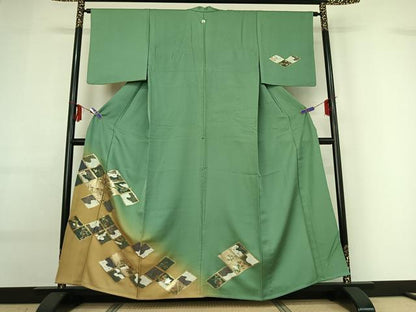 平和屋着物▽訪問着 単衣 吉祥花文 暈し染め 金彩 正絹 逸品 AABG0223jh
