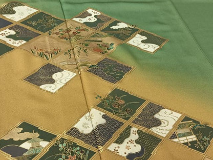 平和屋着物▽訪問着 単衣 吉祥花文 暈し染め 金彩 正絹 逸品 AABG0223jh