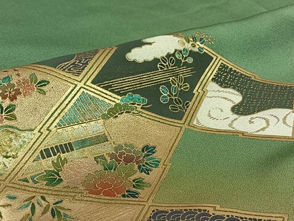 平和屋着物▽訪問着 単衣 吉祥花文 暈し染め 金彩 正絹 逸品 AABG0223jh
