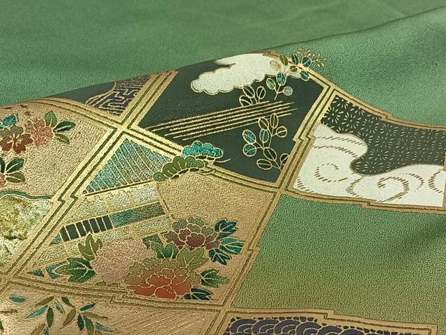 平和屋着物▽訪問着 単衣 吉祥花文 暈し染め 金彩 正絹 逸品 AABG0223jh