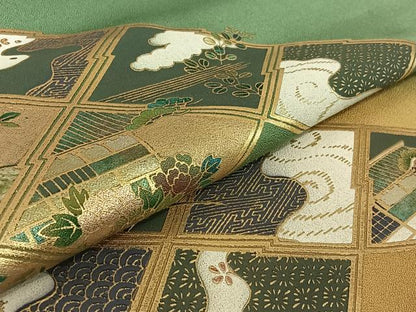 平和屋着物▽訪問着 単衣 吉祥花文 暈し染め 金彩 正絹 逸品 AABG0223jh
