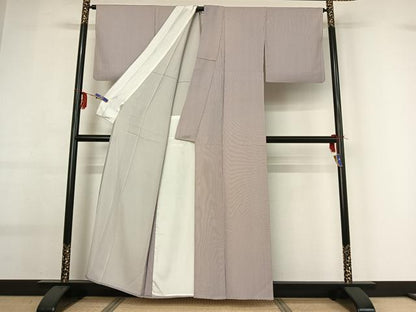平和屋着物▽上質な小紋 単衣 縞 正絹 逸品 AABG0224jh