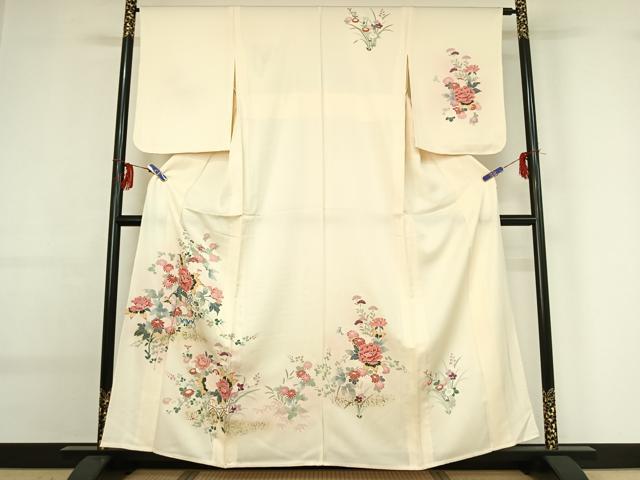 平和屋着物▽訪問着 単衣 中国三大刺繍 相良刺繍 飾花文 金銀彩 正絹 逸品 AABG0227jh