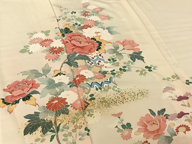 平和屋着物▽訪問着 単衣 中国三大刺繍 相良刺繍 飾花文 金銀彩 正絹 逸品 AABG0227jh