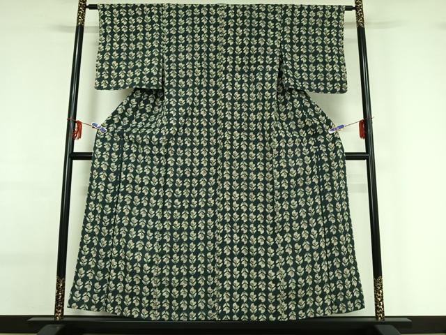 平和屋着物▽上質な小紋 単衣 草花文 鬼しぼ縮緬 正絹 逸品 AABG0229jh