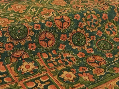 平和屋着物▽上質な紬 単衣 手描き 横段更紗花文 正絹 逸品 AABG0231jh