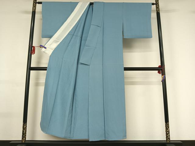 平和屋着物▽上質な色無地 単衣 立涌地紋 勿忘草色 正絹 逸品 AABG0236jh