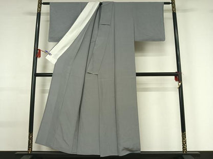 平和屋着物▽上質な色無地 単衣 灰青色 正絹 逸品 AABG0238jh