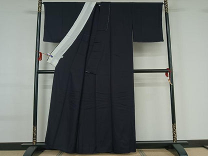 平和屋着物▽藍造り国選定無形文化財　藍師・佐藤昭人　色無地　単衣　鹿の子地紋　深縹色　正絹　逸品　AABG0239jh