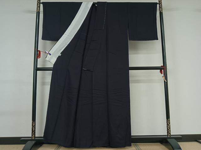 平和屋着物▽藍造り国選定無形文化財　藍師・佐藤昭人　色無地　単衣　鹿の子地紋　深縹色　正絹　逸品　AABG0239jh