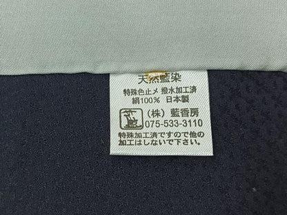 平和屋着物▽藍造り国選定無形文化財　藍師・佐藤昭人　色無地　単衣　鹿の子地紋　深縹色　正絹　逸品　AABG0239jh