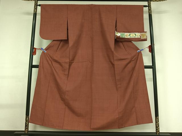 平和屋着物▽本場結城紬 重要無形文化財 単衣 小豆色 証紙付き 正絹 逸品 AABG0241jh