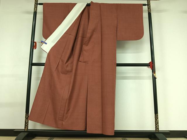 平和屋着物▽本場結城紬 重要無形文化財 単衣 小豆色 証紙付き 正絹 逸品 AABG0241jh