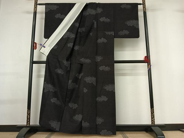平和屋着物▽本場結城紬 重要無形文化財 単衣 100亀甲 雲取り文 正絹 逸品 AABG0243jh
