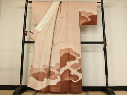 平和屋着物▽訪問着　単衣　雲取り文　暈し染め　正絹　逸品　AABG0245jh