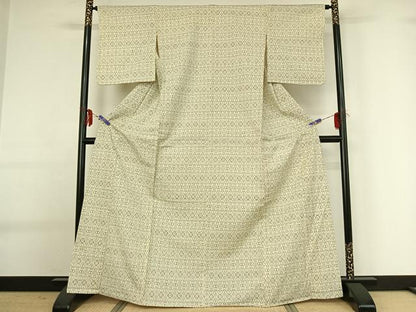 平和屋着物▽本塩沢　単衣　横段花文　正絹　逸品　AABG0247jh