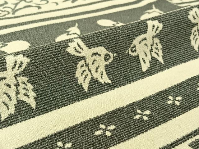 平和屋着物▽本塩沢 単衣 横段花鳥文 正絹 逸品 AABG0250jh