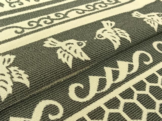 平和屋着物▽本塩沢 単衣 横段花鳥文 正絹 逸品 AABG0250jh