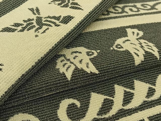 平和屋着物▽本塩沢 単衣 横段花鳥文 正絹 逸品 AABG0250jh