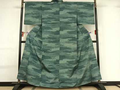 平和屋着物▽上質な紬　単衣　霞文　正絹　逸品　AABG0253jh