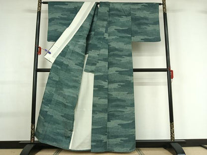 平和屋着物▽上質な紬　単衣　霞文　正絹　逸品　AABG0253jh