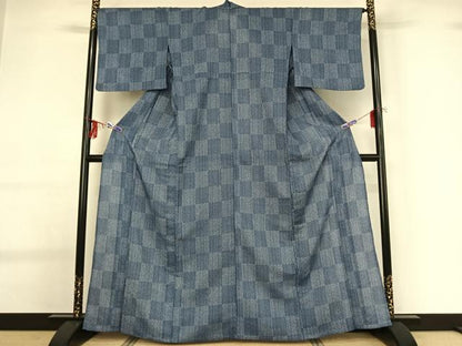 平和屋着物▽小紋 単衣 市松文様 洗える着物 AABG0256jh
