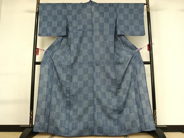平和屋着物▽小紋 単衣 市松文様 洗える着物 AABG0256jh