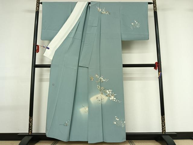 平和屋着物▽訪問着 単衣 友禅 作家物 枝花文 正絹 逸品 AABG0257jh