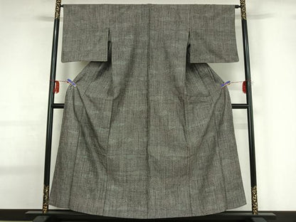 平和屋着物▽上質な紬 単衣 横段文 正絹 逸品 AABG0259jh